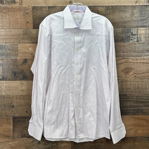 Eton Dress Shirt Mens 17.5-44 White Purple Check Long Sleeve Button Up FLAW - Picture 3 of 9